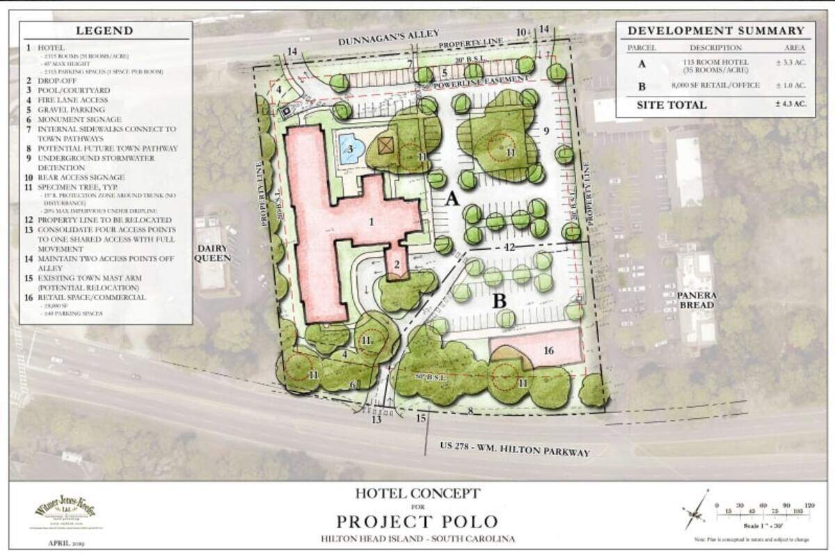 The plan for a site off U.S. 278 on Hilton Head Island near Panera Bread for a 115-room hotel.