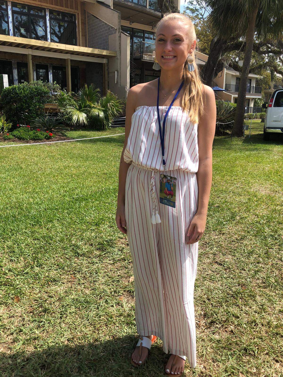 Ellery Newcomer is firmly pro-romper at the RBC Heritage Golf Tournament on Friday, April 13, 2018.