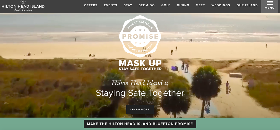 The Hilton Head Island- Bluffton Chamber of Commerce’s Visit Hilton Head Island homepage as seen on June 21, 2020.