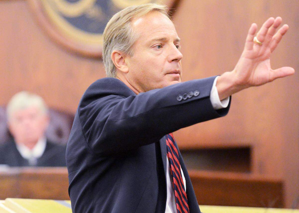Fourteenth Circuit Solicitor Duffie Stone makes his closing argument to the jury during the murder trial of Aaron Young Sr. on Wednesday at the Beaufort County Courthouse. Young Sr. is the last of three defendents to stand trial in the death of Khalil Singleton on Hilton Head Island on Sept. 1, 2012.