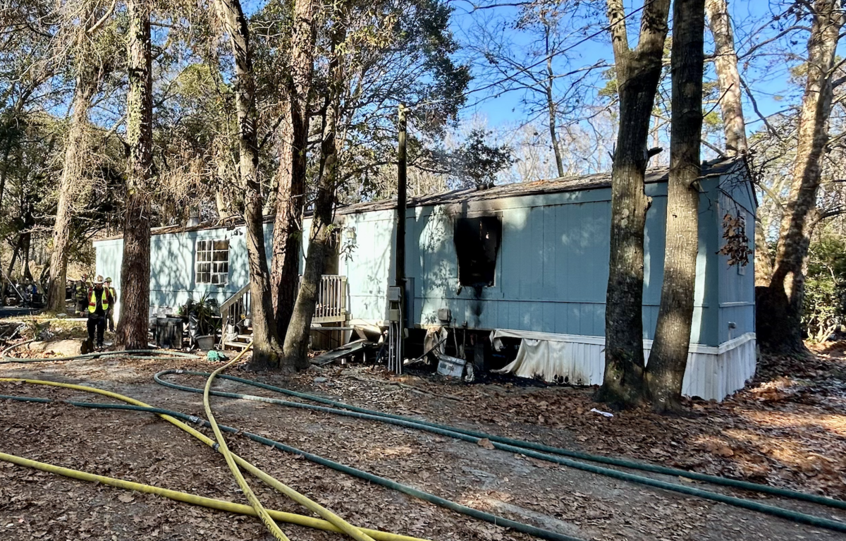 The damage to a single-wide mobile home on Simmonsville Road was visible from outside after a fire the afternoon of Jan. 13, 2025. Firefighters declared the residence a “total loss.”