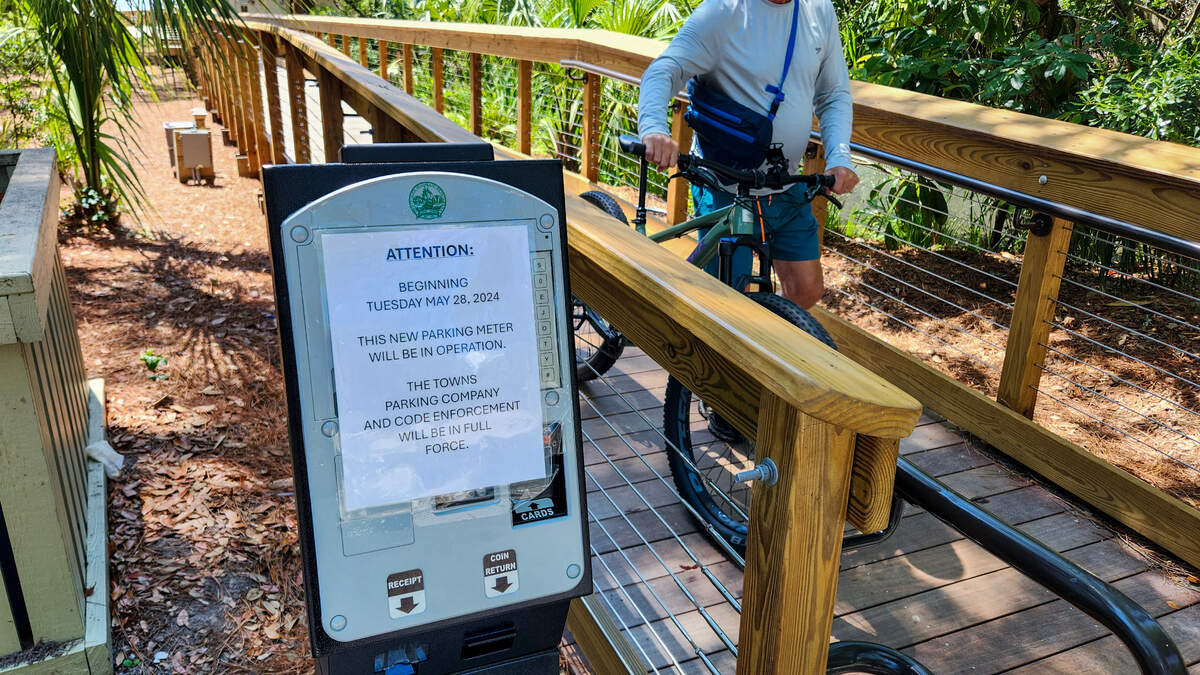 Photographed on May 23, 2024, before the start of the Memorial Day weekend, the Town of Hilton Head Island alerted beach goers at Folly Field Beach Park of a new digital parking meter kiosk that became active on Tuesday. While the machine itself is new, the town has charged for beach parking at Folly Field.