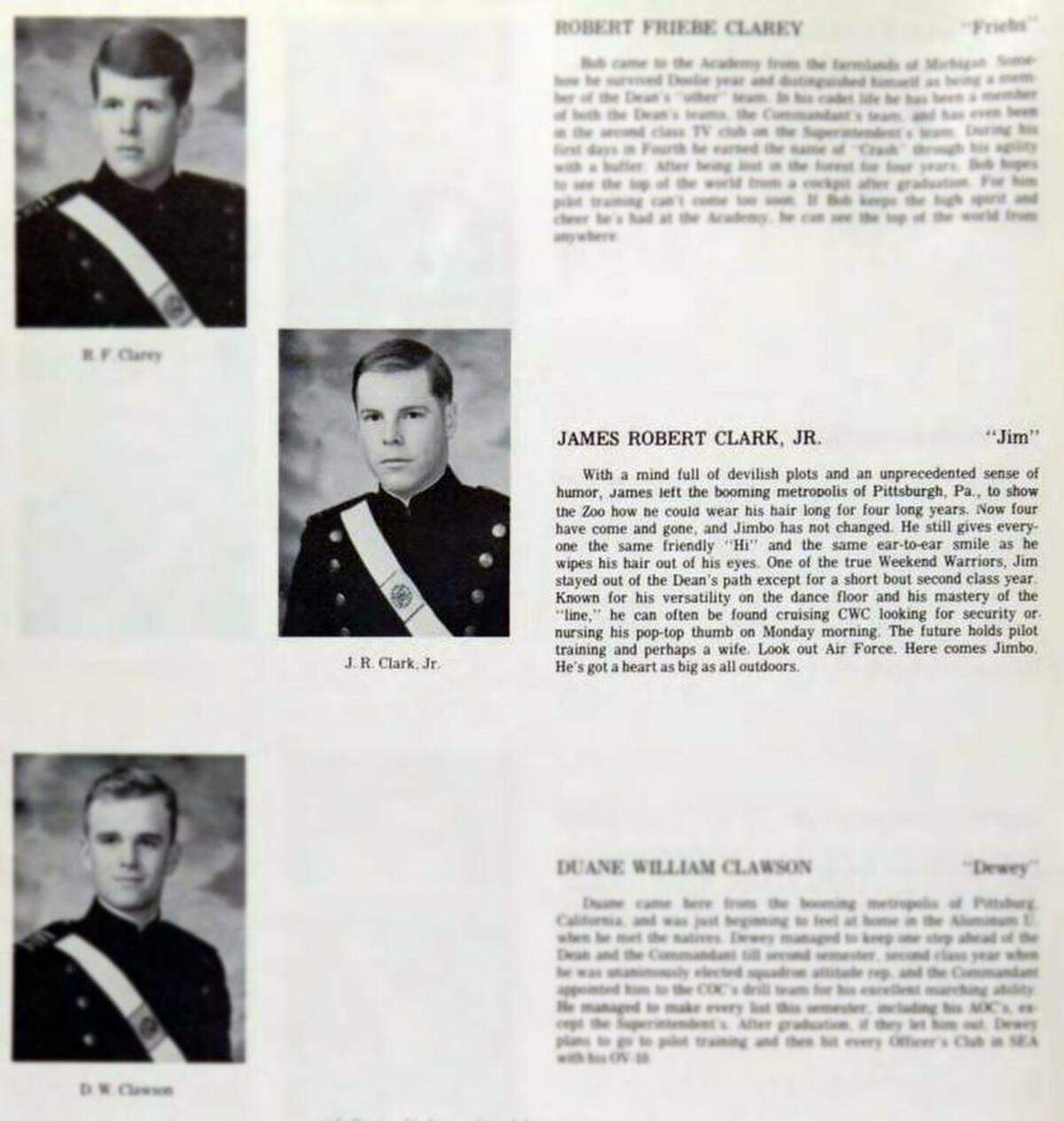 James Clark in the 1968 US Air Force Academy’s yearbook, Polaris.