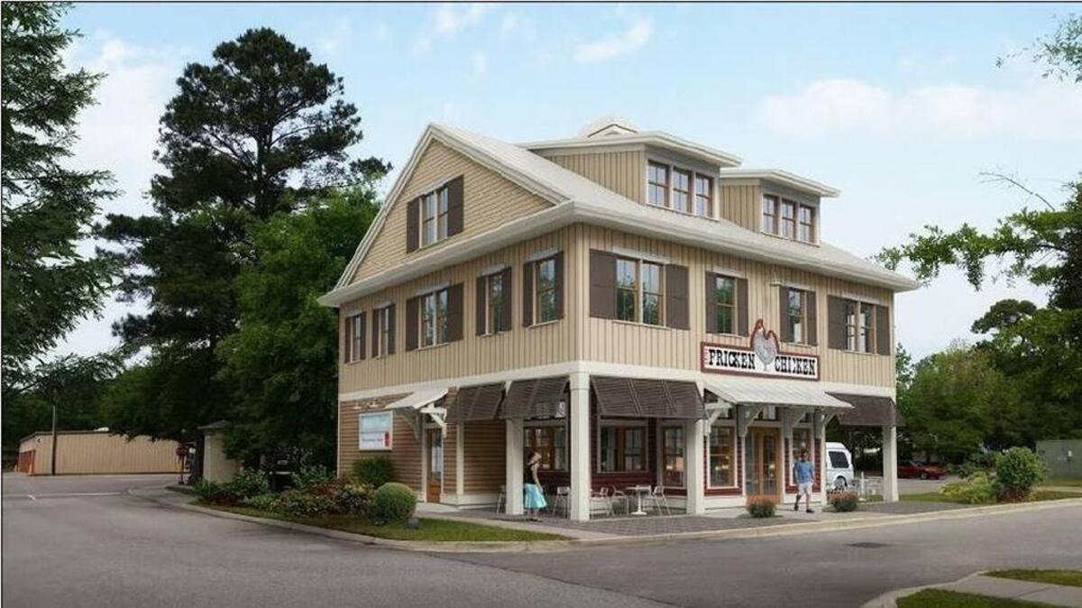 A rendering of the building that was approved for construction in the Bluffton Village at the Planning Commission meeting Aug. 24. Signage for proposed tenant, Andes Fricken Chicken, can be seen in the rendering. Hogan, Madison Submitted.