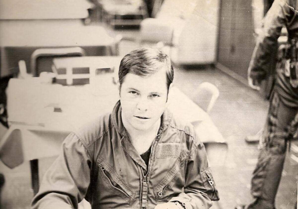 U.S. Air Force Capt. Jim Clark, photographed in 1971 in the “Alert Shack” at Phu Cat Air Base in Vietnam. Clark flew F-4 Phantom jets during the war.