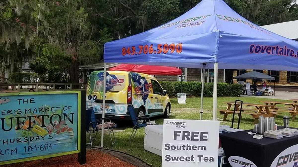Covert Aire recently passed out sweet tea at the Bluffton Farmer’s Market as part of its 10 acts of kindness campaign.