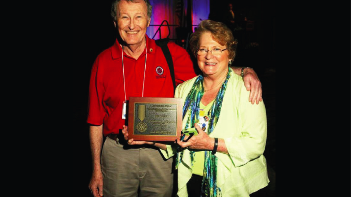 Brian Julius, recipient of the Rotary International’s 2016 Service Above Self Award, is pictured with Nancy Moody, District 7770 Conference chairwoman and past district governor.