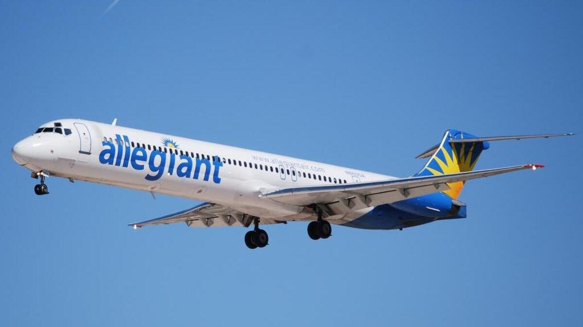 Stock photo of an Allegiant airplane.