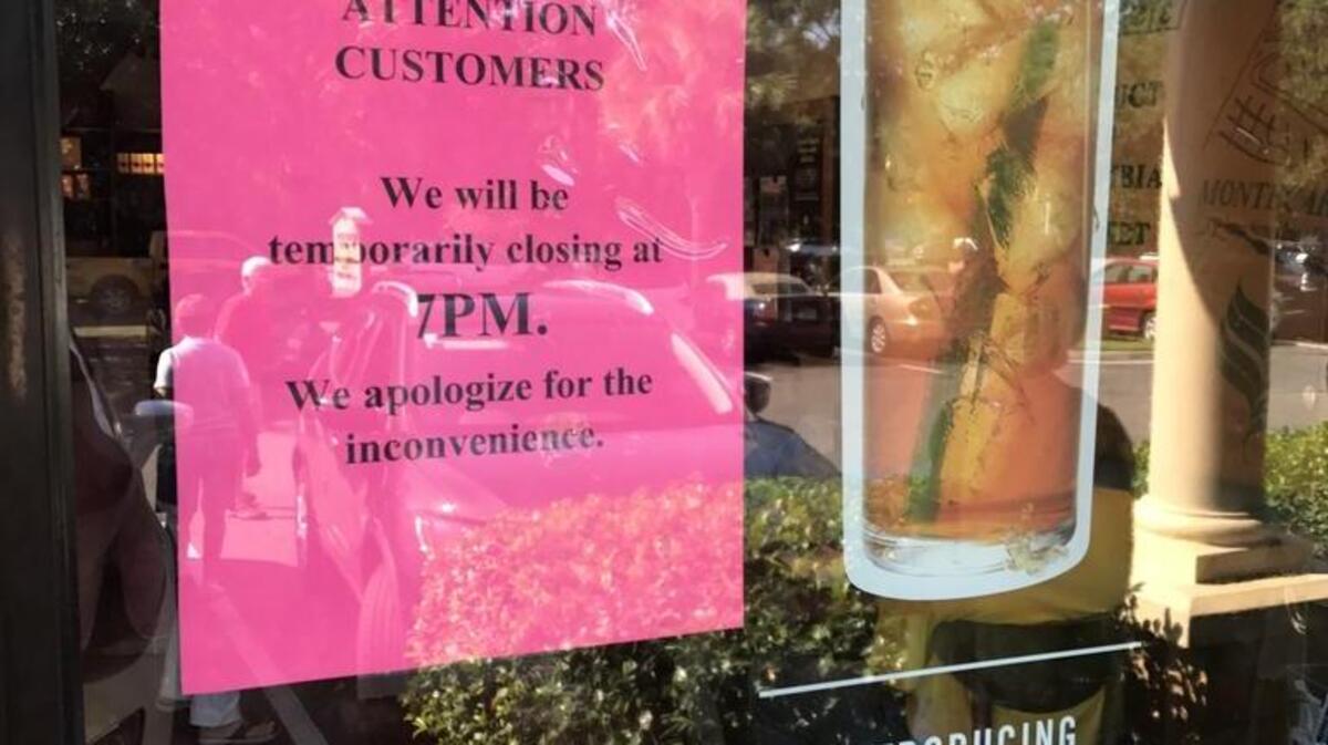 A sign was taped to the door at Starbucks in Bluffton Wednesday which announced it will be temporarily be closing early.