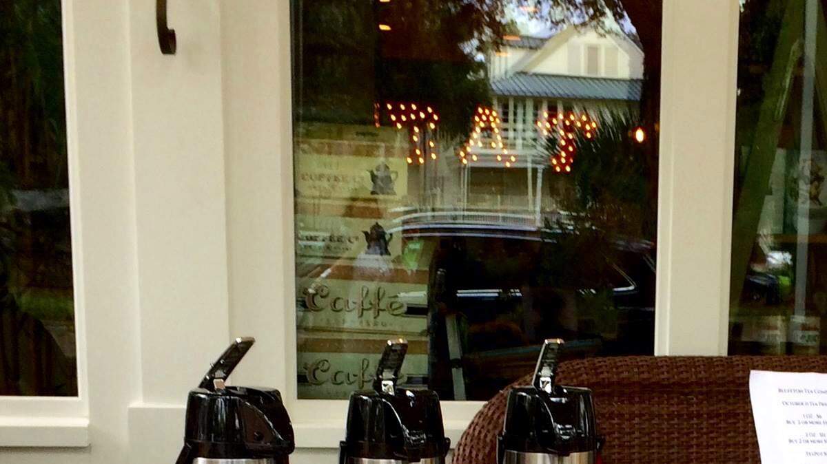 The Bluffton Tea Company display at the Palmetto Bluff farmers market is pictured.
