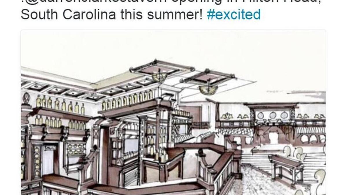 Darren Clarke tweeted a rendering of a restaurant Sunday and said he was opening a tavern on Hilton Head Island sometime this summer.
