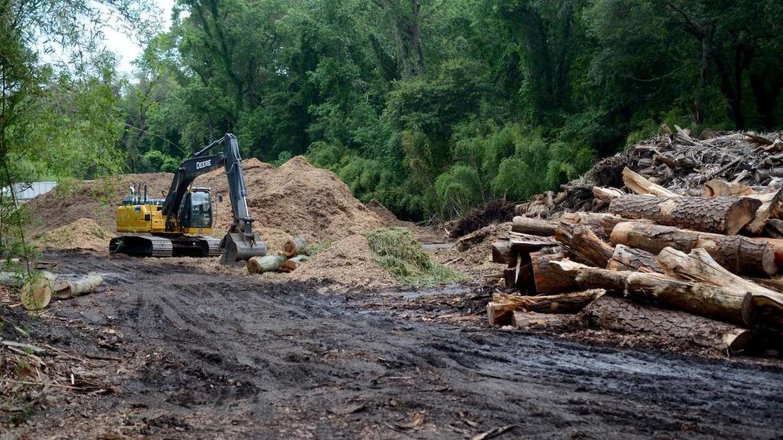 A view of the area where ArborNature grinds trees into mulch off of Leg-O-Mutton Road on Hilton Head Island as seen on Wednesday, May 18, 2016, from the road.