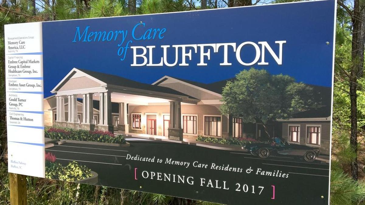 A sign posted at where Memory Care of Bluffton is expected to open in the fall of 2017.