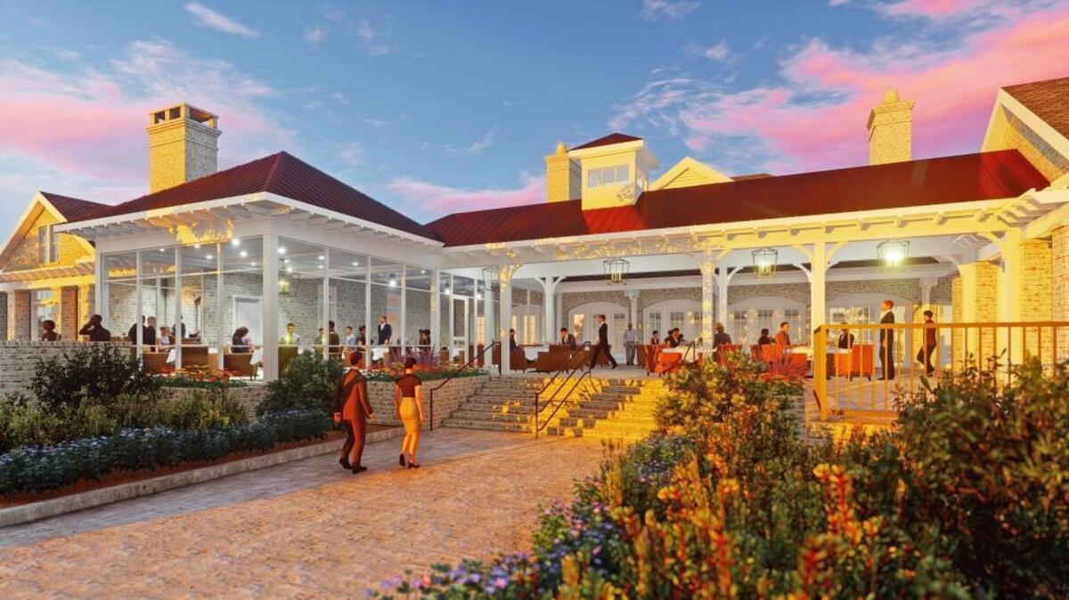This artists rendering depicts the planned outdoor dining terrace at Bluffton’s Belfair community.