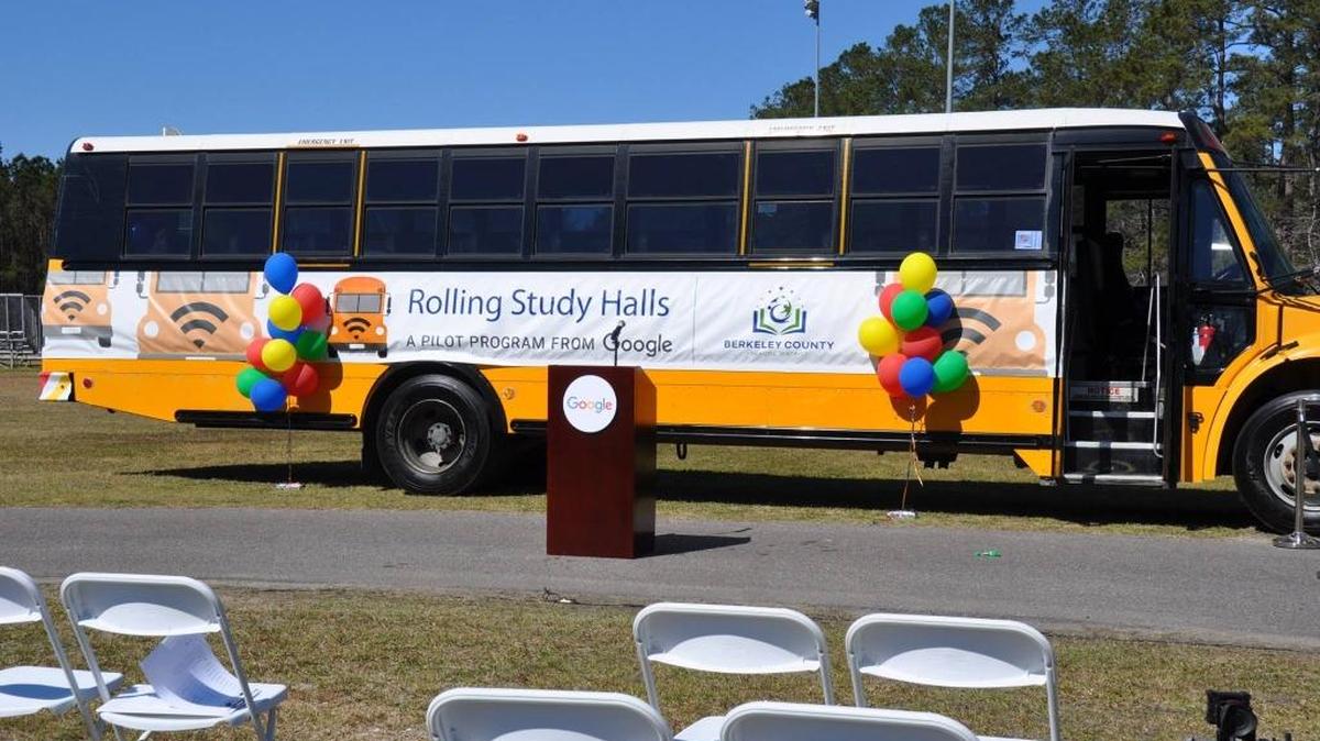This photo posted on the Berkeley County School District Facebook page shows one of the district’s new “Rolling Study Hall” buses, outfitted with wifi access for students on long routes, to help them get an earlier start on homework.