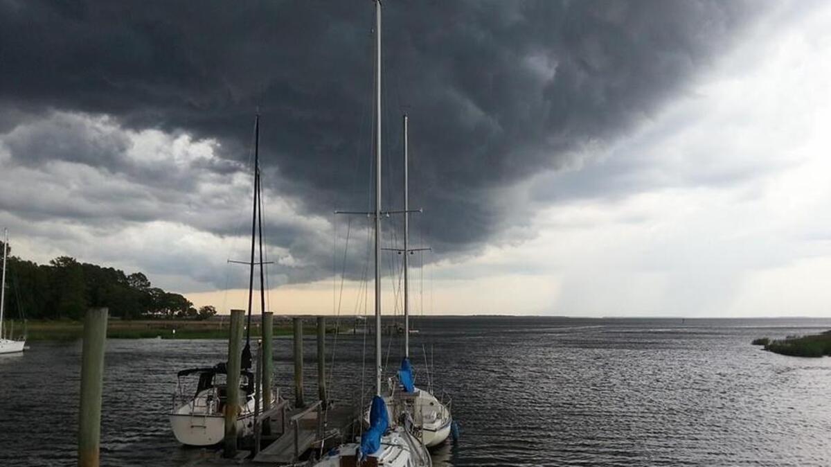 Rain clouds gather over the water in Beaufort, South Carolina.