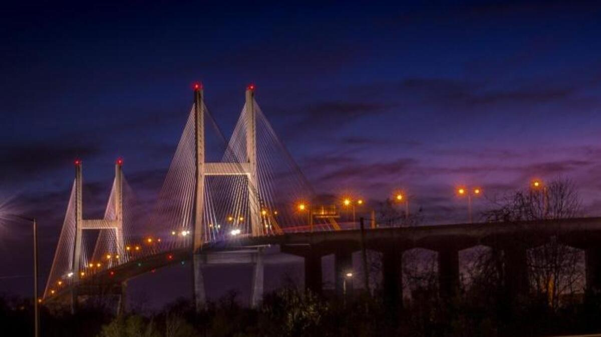 The Talmadge Bridge links downtown Savannah and Hutchinson Island over the Savannah River.