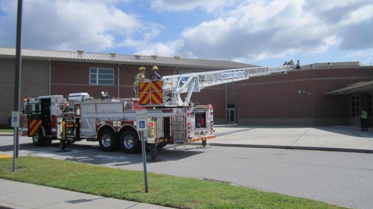 An injured maintenance worker was rescued from the roof of Whale Branch High School late Thursday morning, according to a Burton Fire District news release. He had fallen from a ladder while working on the roof.