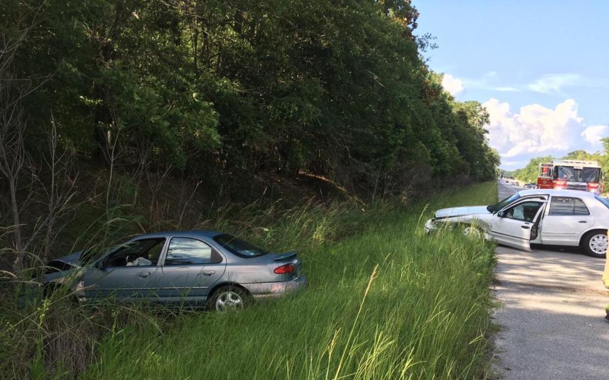 A two-car accident on Robert Smalls Parkway in Burton left one car in a ditch and another partially off the road around 5 p.m. Wednesday.