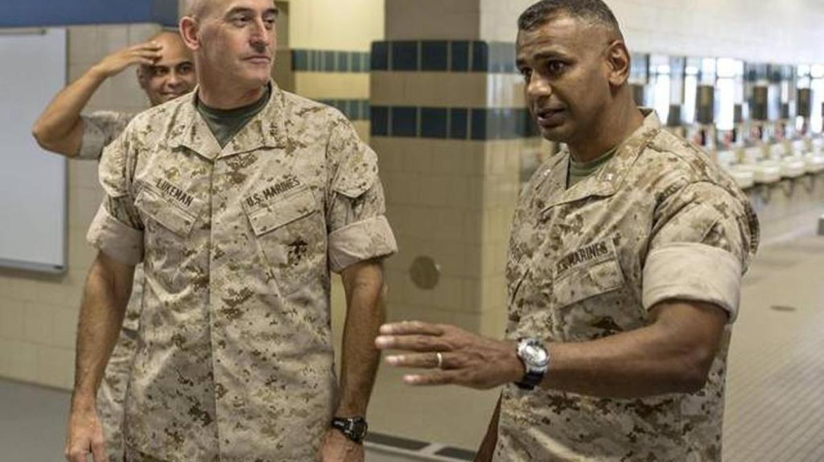 Lt. Col. Joshua Kissoon, right, former commander of 3rd Recruit Training Battalion at Marine Corps Recruit Depot Parris Island, will face a general court-martial scheduled to begin in March 2018.