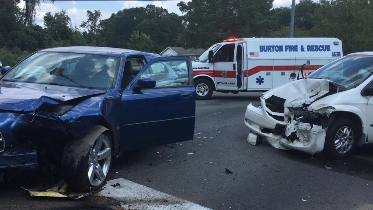 A two-vehicle accident on Broad River Boulevard Tuesday afternoon ended with two occupants with non-life-threatening injuries and moderate damage to both vehicles.
