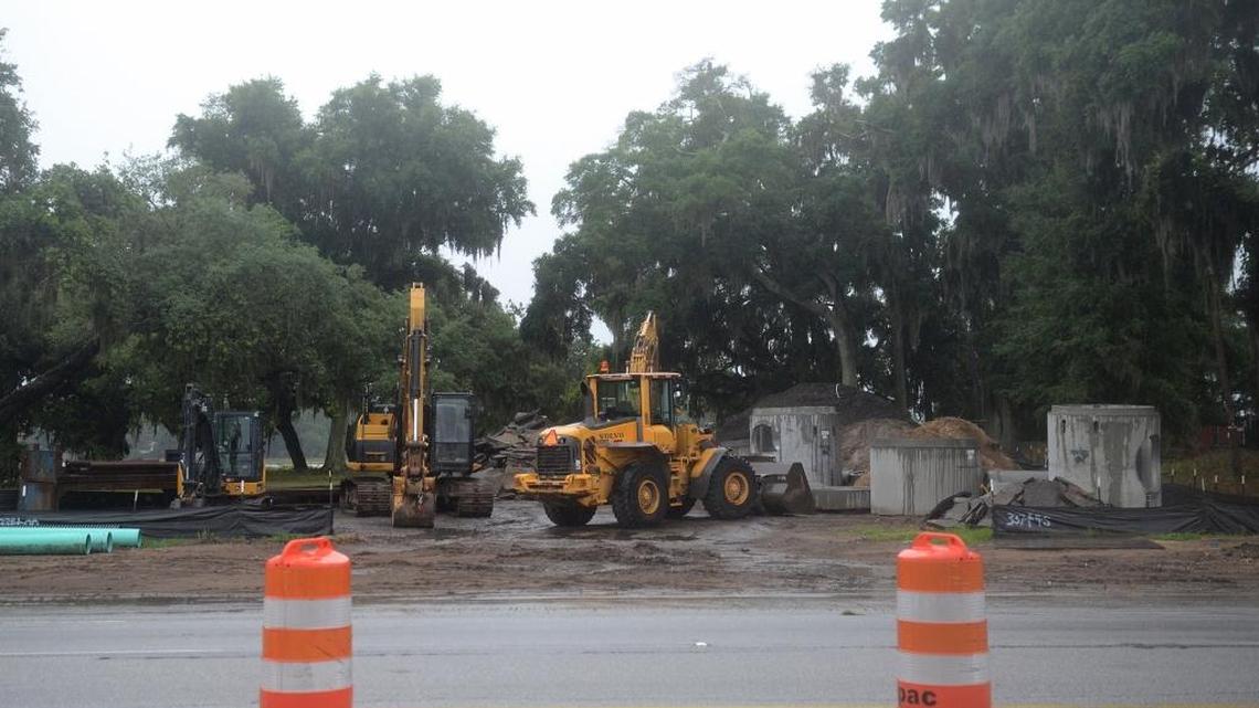 Construction equipment and supplies parked at Battery Saxton, a historic site along Beaufort’s Boundary Street dating back to the Civil War, photographed June 6, 2016.