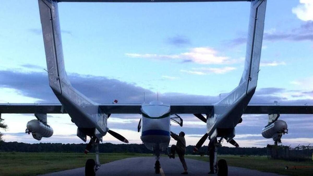 Beaufort County Mosquito Control’s OV-10 Bronco is equipped with two pods, which can each hold 50 gallons of insecticide.