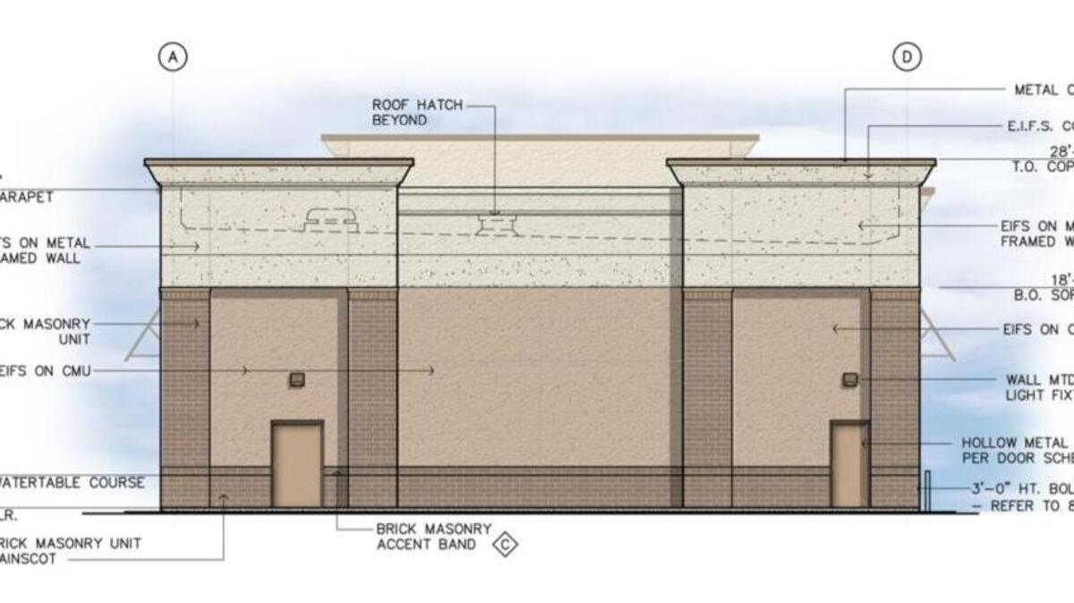 A conceptual drawing shows the new Discount Tire store under construction at Robert Smalls Parkway and Burton Hill Road in Beaufort.