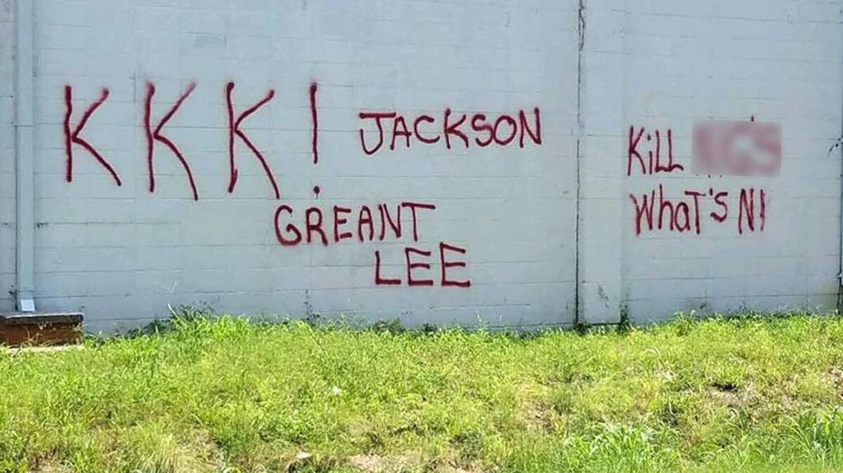 A photo shared on Randy Roberts Facebook page on Aug. 19 shows the graffiti that was painted on the wall of Love House Ministries' Community Bowling Center.