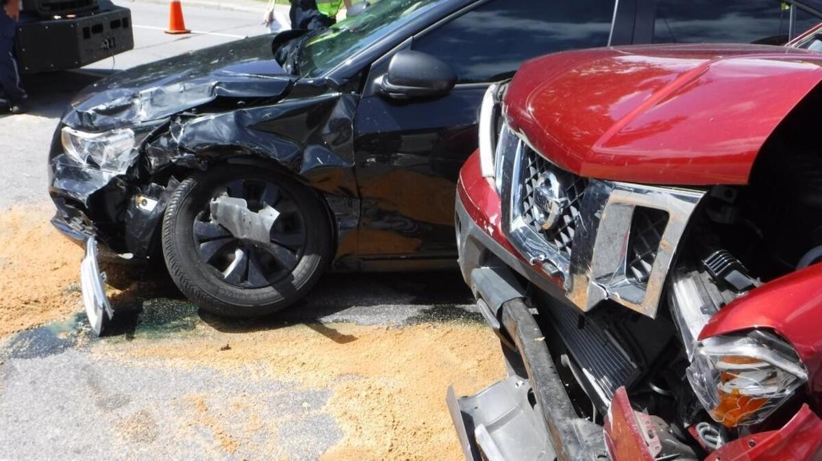 Around noon on Tuesday, a pickup truck and a car collided not far from the Robert Smalls Parkway intersection, injuring one driver.