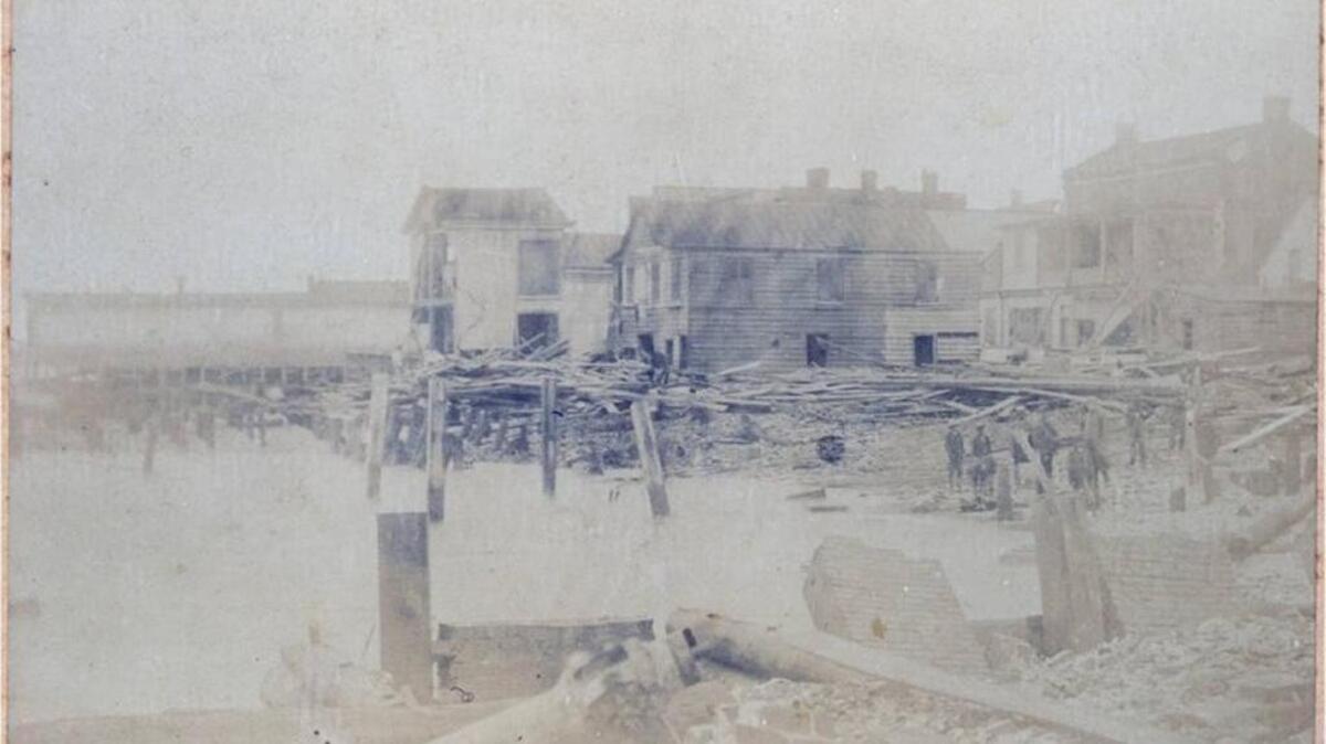 Wharves along Bay Street in 1893.