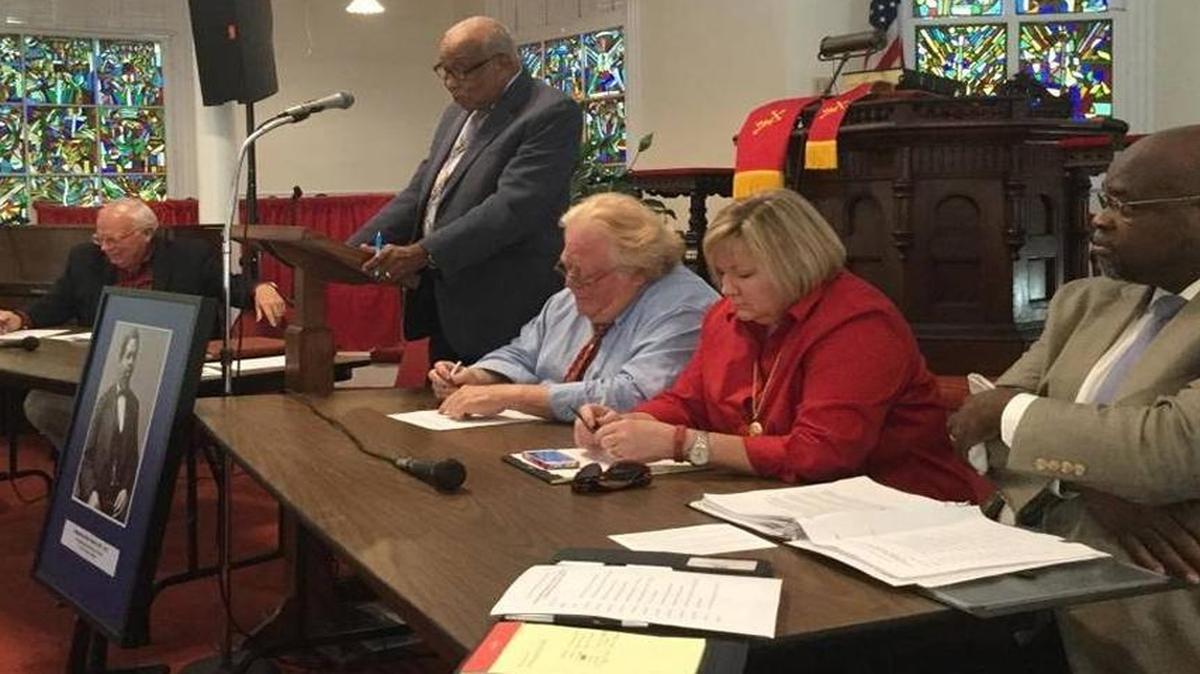 Port Royal Mayor Sam Murray speaks as part of a panel discussion on Reconstruction at Tabernacle Baptist Church in Beaufort on Oct. 21. Beaufort County Councilman Stu Rodman, from left, Beaufort Mayor Billy Keyserling, state Rep. Shannon Erickson and Tabernacle pastor and state Rep. Kenneth Hodges also participated.