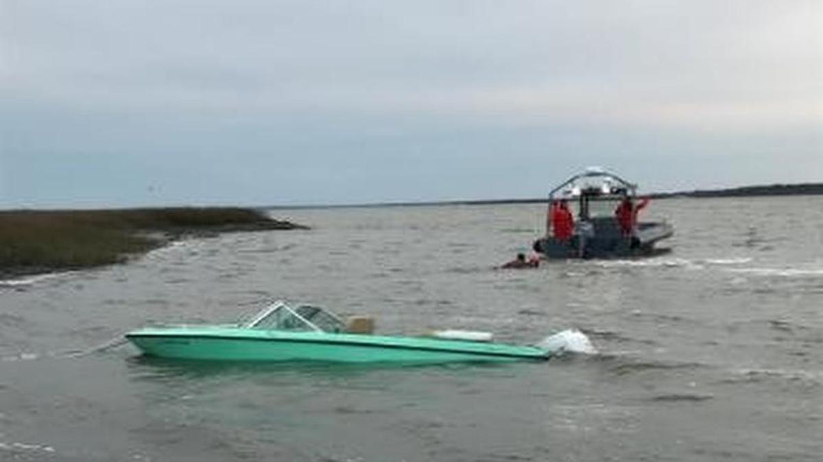A 17-foot boat sank about 500 yards off Cat Island on Jan. 28, 2017, leaving four stranded boaters to await rescue.