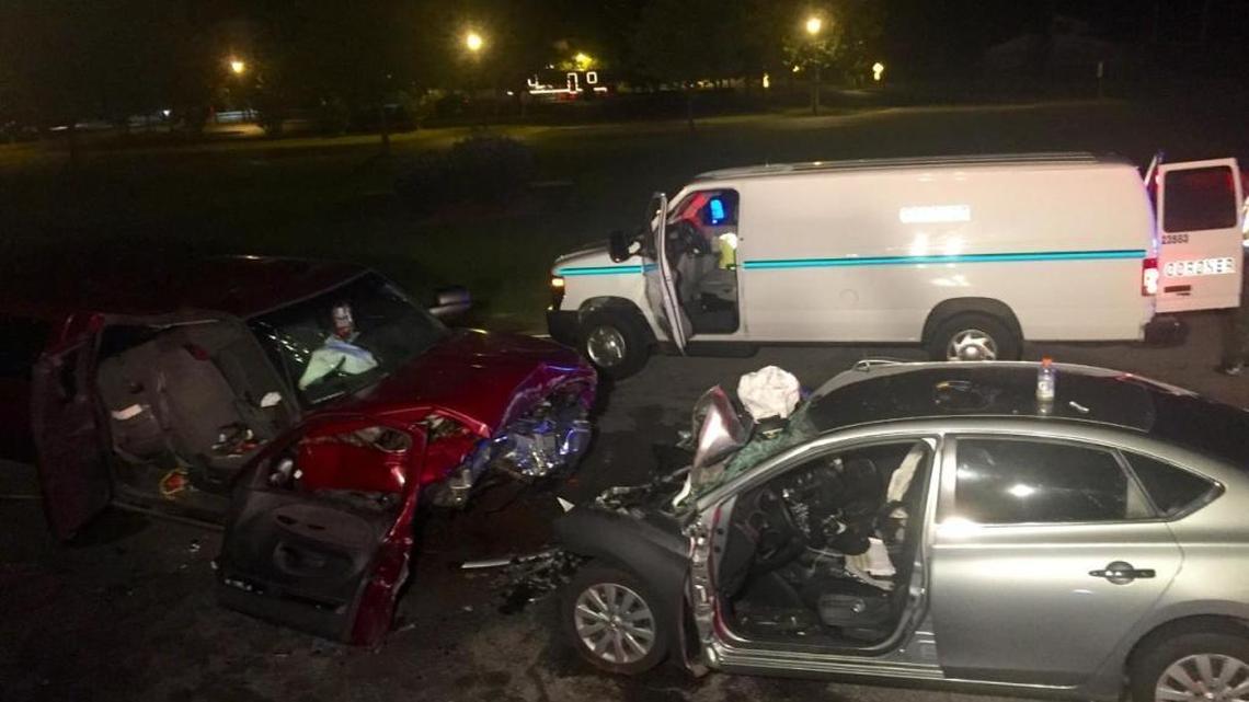 The crushed vehicles after the accident that killed one driver and injured another driver and passenger.