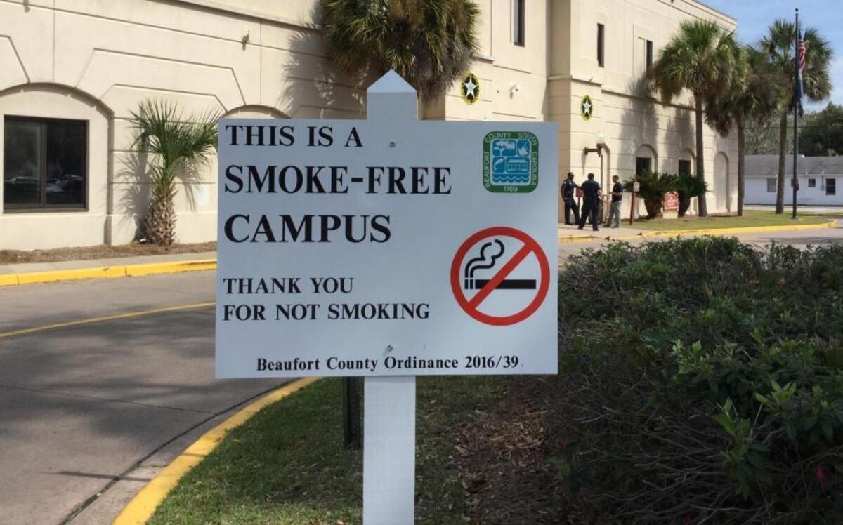 This sign stands in front of the Beaufort County Sheriff’s Office and Beaufort County Detention Center on Duke Street in Beaufort, reminding employees and visitors that smoking is no longer allowed on Beaufort County government campuses and facilities.