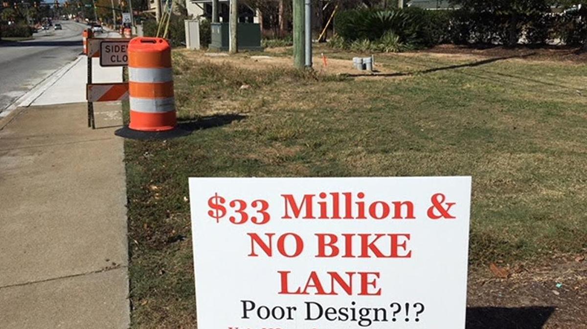 Beaufort Mayor Billy Keyserling included a photo of this sign near City Hall on Boundary Street in his newsletter Tuesday, November 15, 2017. The sign objects to the $33 million road project, and another sign asked for accountability for the money being spent on the project.