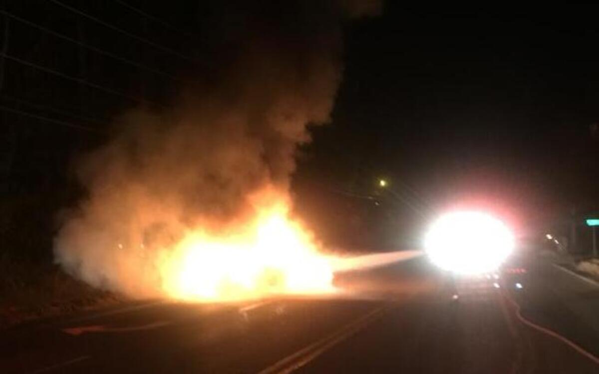 Burton Fire District fighting a car fire late Monday night.