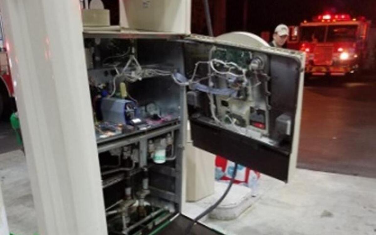 A vehicle struck a gas pump Friday night at the Oxford BP station at 780 Parris Island Gateway near Cypress Street.
