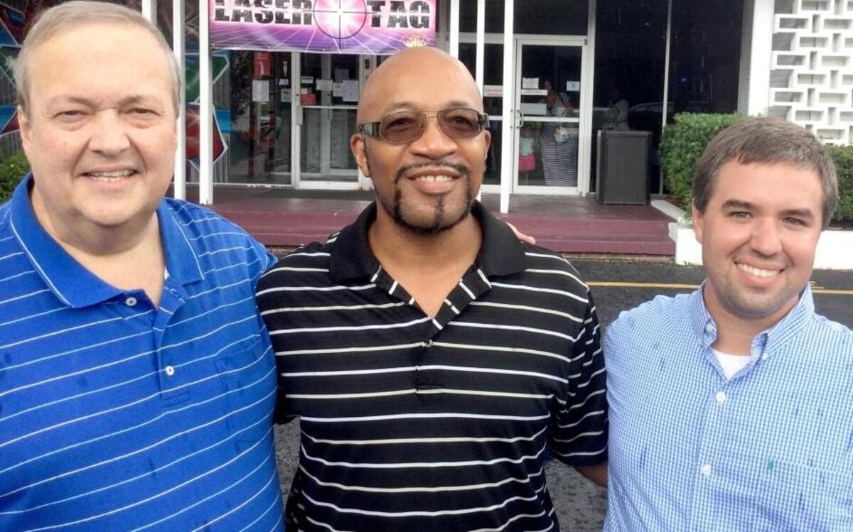 From left, Beaufort pastors John Duncan, Randy Roberts and Alex Mark stand in front of Love House Community Bowling Center on Wednesday, Sept. 6, 2017. The pastors met with a suspect this week they said apologized for vandalizing the building with racist graffiti in August.