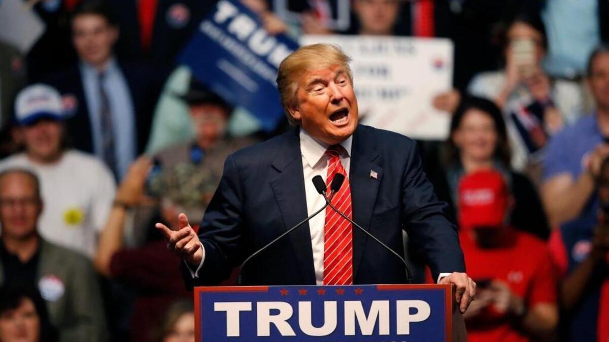 Republican presidential hopeful Donald Trump speaks at a campaign rally in Baton Rouge, La.