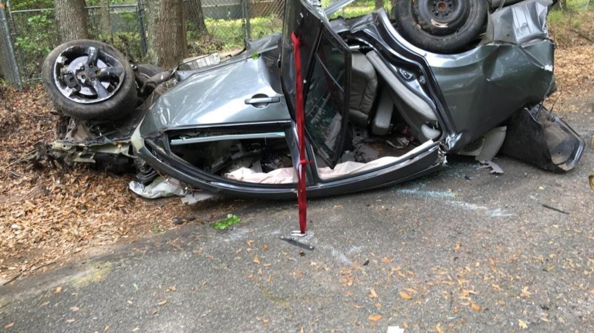 Mother mother and child were taken to the hospital after this single-car crash on St. Helena Island.