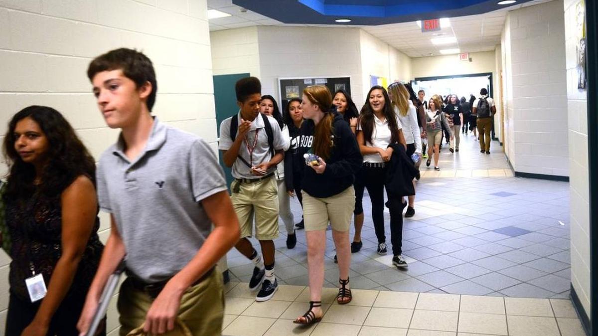 This file photo shows students walking at H. E. McCracken Middle School in Bluffton in 2014.