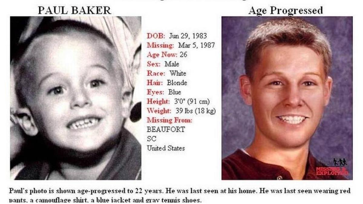 A flier published in 2009 shows what Paul Baker, missing since 1987, might look like as a young adult. Hilton Head