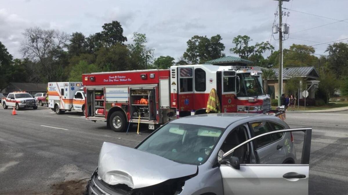 One of three vehicles involved a wreck around 4 p.m. April 6, 2016, at Parris Island Gateway and Belleview Circle in Port Royal. All 10 people in the vehicles were wearing seat belts and injuries were minor and treated at the scene.