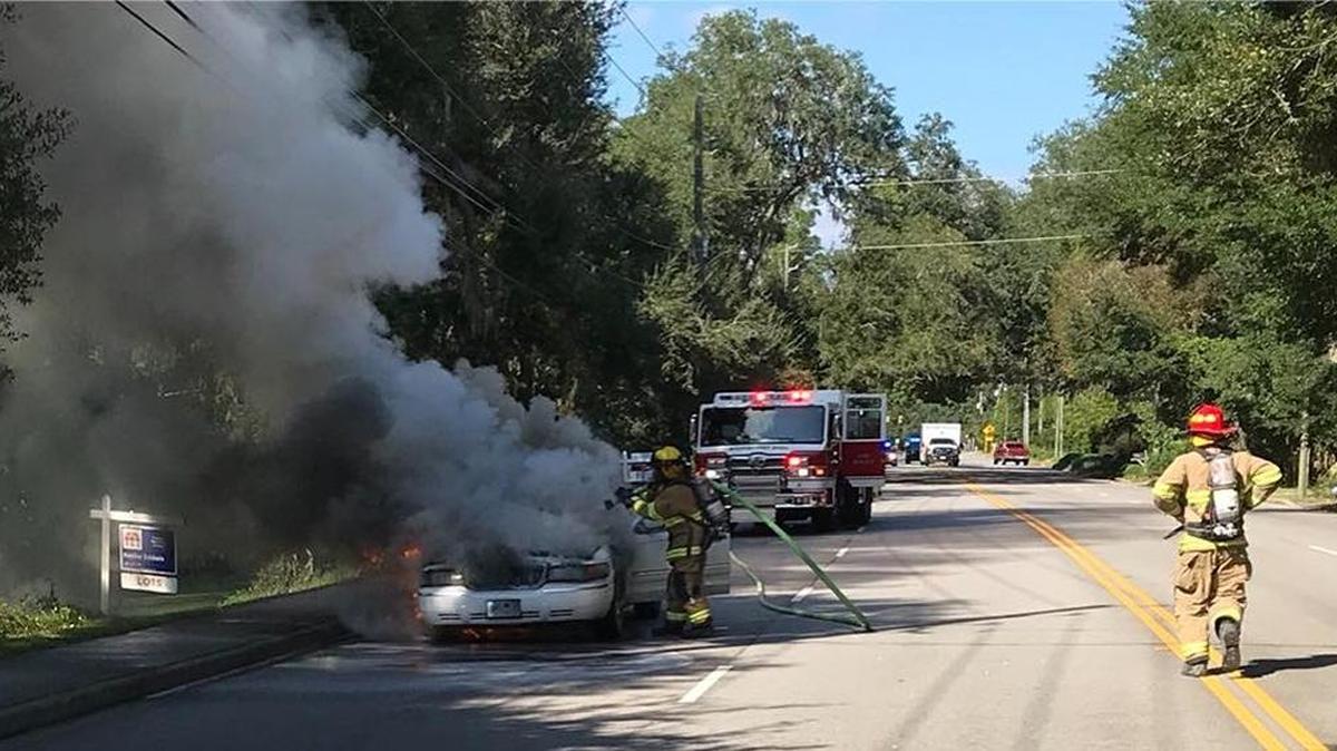 Ribaut Road in Beaufort was temporarily shutdown after a car caught fire in the roadway around 3:45 p.m. on Saturday, according to Beaufort-Port Royal Fire Department.