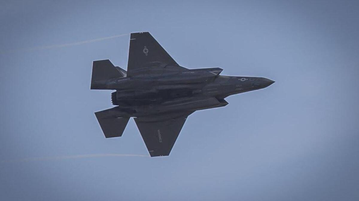 An F-35B Lightning II flies above the flight line aboard Marine Corps Air Station Beaufort on April 25. Marine Fighter Attack Training Squadron 501 executed dynamic maneuver proficiency training to maintain aircrew efficiency with the aircraft. The aircraft is with VMFAT-501.