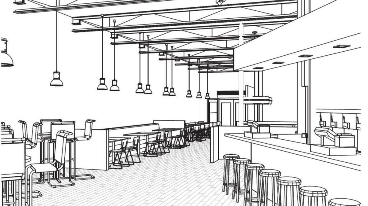 A rendering shows the view from the front door of a Wet Willie’s scheduled to open in Beaufort this fall.