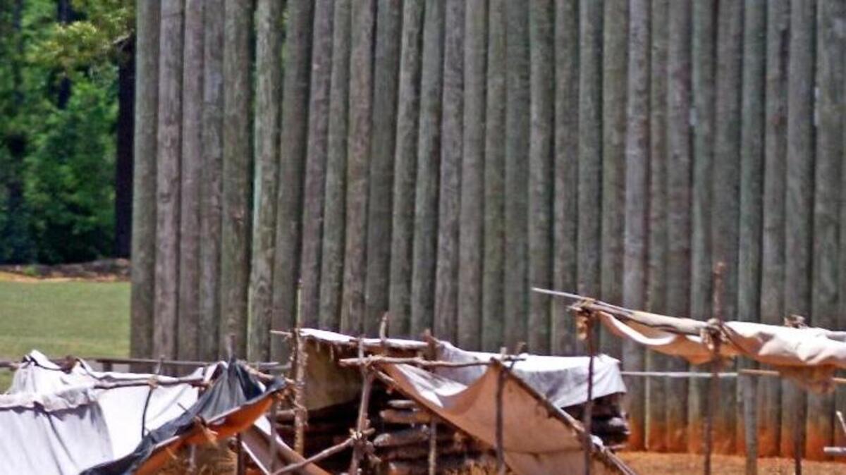 A section of the wooden stockade at the Civil War-era Andersonville Prison.