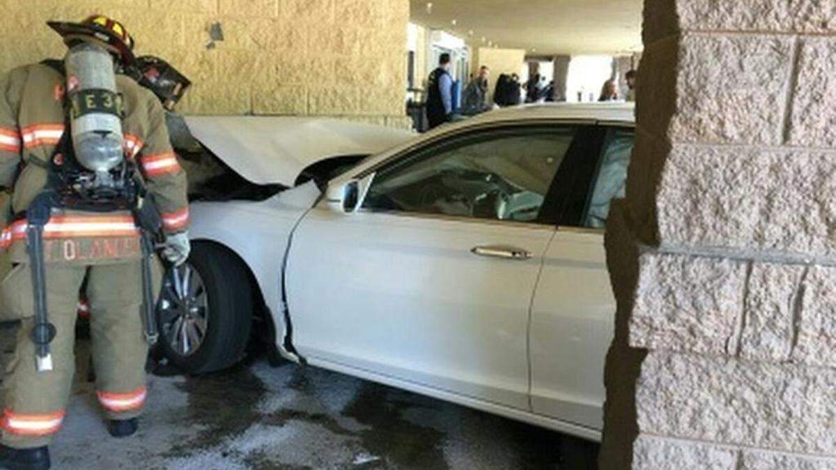 A car driving down a lane of the Hilton Head Island Walmart parking lot on Tuesday afternoon continued on without stopping until it hit the side of the store.