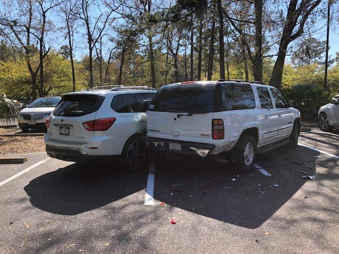 The driver was backing up when he hit a parked vehicle in the parking lot which then hit a second parked vehicle, Beaufort County Sheriff's Office Lt. Col. Bill Neill said. The driver then put the car in drive and went forward until he hit the building.